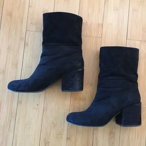 Black suede mid-calf ankle boots